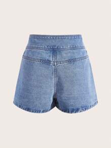 SHEIN ICON Pleated Panel Denim Skort - Light Wash - View 2