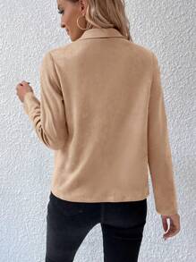 SHEIN Frenchy Waterfall Collar Open Front Faux Suede Jacket - Apricot - View 2