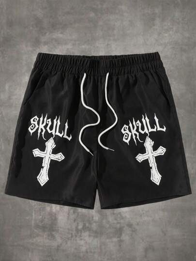 Grunge Punk Guys Letter Graphic Shorts