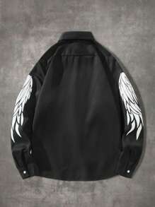 ROMWE MEN Grunge Punk Guys Letter & Floral Print Shirt - Black - View 2