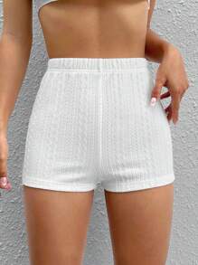 SHEIN EZwear Solid Elastic Waist Shorts - White - View 2