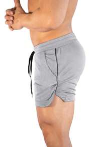 Gym Rark 男友风男士抽绳腰部开衩运动短裤健身短裤灰色短裤 - 淺灰色 - 查看 4