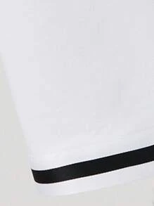 ROMWE MEN Prep 男式字母图案撞色边抽绳腰部宽松篮球短裤，学校 - 白色 - 查看 4