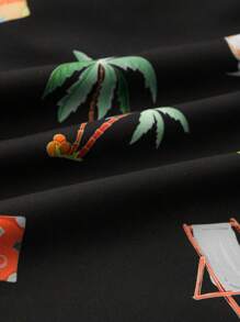 Manfinity Hombres Shorts de natación con estampado de árbol de coco de cintura con cordón - Negro - Ver 5