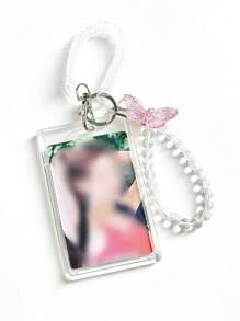 1入組透明亞克力卡片套,配有水晶蝴蝶鑰匙扣和珠串吊墜 - 淺粉色 - 查看 2