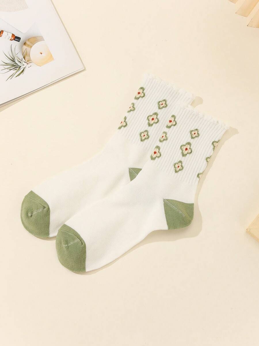 1 đôi tất nữ họa tiết hoa dễ thương cho cuộc sống hàng ngày - Nhiều màu - Xem 1