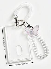 1入組透明亞克力卡片套,配有水晶蝴蝶鑰匙扣和珠串吊墜 - 淺粉色 - 查看 4