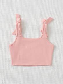 SHEIN 女孩肩部蝴蝶結短款背心 - 淺粉色 - 查看 2