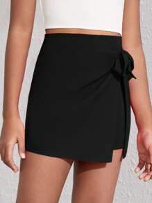 SHEIN Tween Girl Knot Side Wrap Skort - Black - View 5