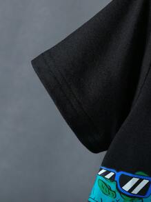 SHEIN 小男孩恐龍印花圓領t恤和打結前短褲 - 彩色 - 查看 4