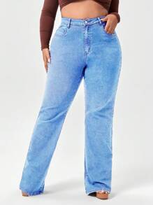 SHEIN SXY Plus High Waist Flare Leg Jeans Without Belt - Medium Wash - View 5