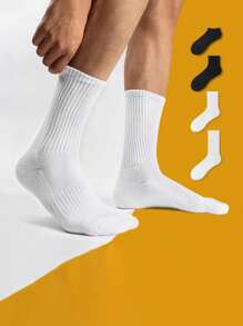Men Solid Crew Socks - White - View 4
