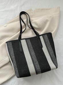 撞色方包條紋圖案鉚釘裝飾 - 彩色 - 查看 2