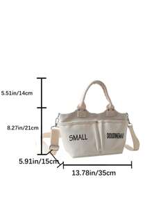 Stylish White Canvas Tote Bag With Shoulder Strap - White - View 4