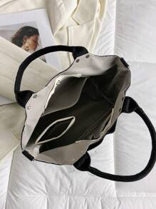 Stylish White Canvas Tote Bag With Shoulder Strap - White - View 5
