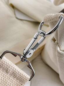 Stylish White Canvas Tote Bag With Shoulder Strap - White - View 8