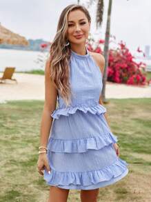 Aveloria Ruffle Trim Tie Backless Halter Dress