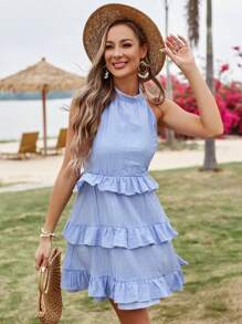 Aveloria Ruffle Trim Tie Backless Halter Dress