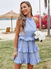 Aveloria Ruffle Trim Tie Backless Halter Dress