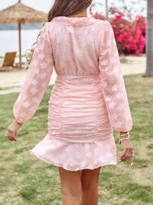 SHEIN VCAY Đầm Xù Viên lá sen màu trơn Giải trí - Màu Hồng baby - Xem 2