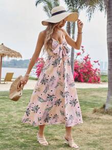 SHEIN VCAY Floral Print Knot Front Cami Dress - Multicolor - View 4