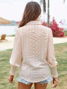 SHEIN Frenchy Button Front Shirred Cuff Shirt - Apricot - View 2