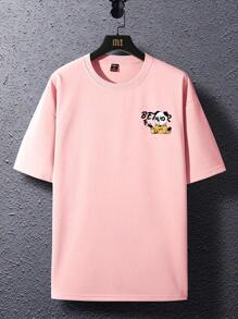 Manfinity EMRG 男士鬆身卡通圖案及口號印花t恤 - 粉色 - 查看 4