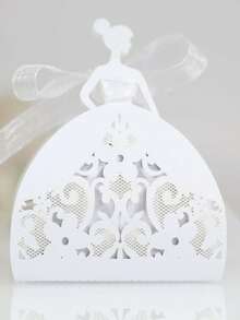 10pcs/set Hollow Out Figure Design Gift Wrapping Box, Modern Paper White Ribbon Decor Wrapping Box For Wedding - White - View 2