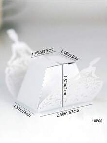 10pcs/set Hollow Out Figure Design Gift Wrapping Box, Modern Paper White Ribbon Decor Wrapping Box For Wedding - White - View 3
