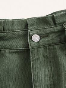 SHEIN Essnce Quần short denim nữ Thắt lưng Túi màu trơn - màu xanh lá - Xem 3