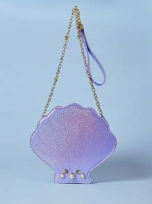 ROMWE Fairycore 美人魚小貝殼包人造珍珠裝飾鏈條帶 - 紫色 - 查看 2