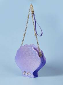 ROMWE Fairycore 美人魚小貝殼包人造珍珠裝飾鏈條帶 - 紫色 - 查看 5