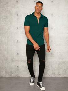Manfinity BRENVOR Men Solid Button Front Shirt - Dark Green - View 5