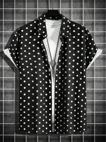 Manfinity Homme 男士波點圖案襯衫不帶T恤 - 黑色 - 查看 1