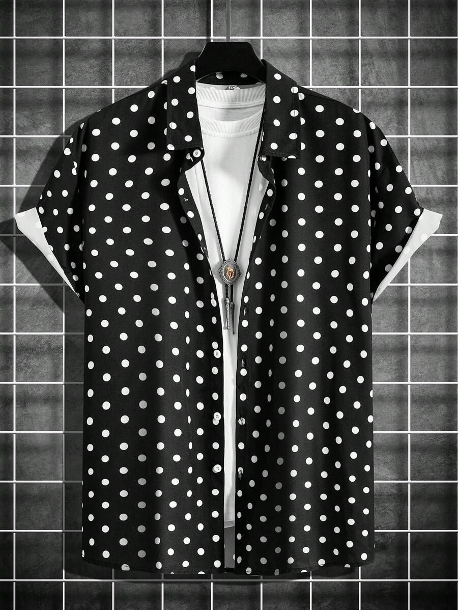 Manfinity Homme 男士波點圖案襯衫不帶T恤 - 黑色 - 查看 1