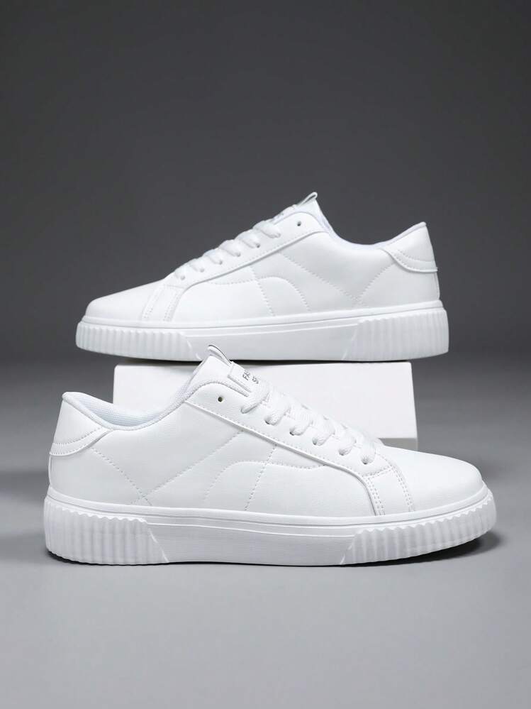 Men Letter Graphic Lace Up Sneakers, Sporty Skate Shoes For Outdoor - White - View 5