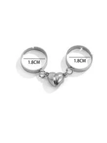 2 cái/bộ Nhẫn cặp đôi hình trái tim nam châm thời trang để trang trí hàng ngày - Bạc - Xem 3