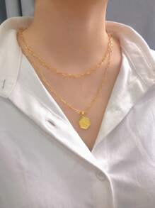 1 Hợp Kim Kẽm Thời Trang Xếp Lớp Chữ Trang Trí Hình Học Mặt Dây Chuyền Vòng Cổ Cho Nữ Trang Trí Hàng Ngày - Vàng - Xem 3