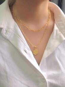 1 Hợp Kim Kẽm Thời Trang Xếp Lớp Chữ Trang Trí Hình Học Mặt Dây Chuyền Vòng Cổ Cho Nữ Trang Trí Hàng Ngày - Vàng - Xem 4