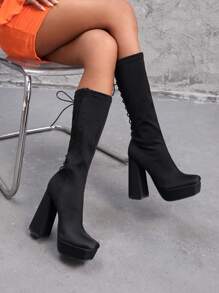 Giày bốt Nữ Thời trang màu trơn Lace-up Đúng mốt - màu đen - Xem 2