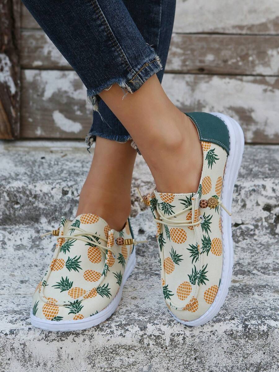 女士鳳梨樣式一腳蹬帆布繫帶設計運動鞋 - 彩色 - 查看 1