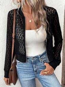 EMERY ROSE 拉鏈開襟蕾絲拼接飛行員夾克