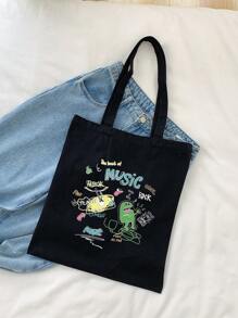 Small Shopper Bag Cartoon Pattern - Black - View 1
