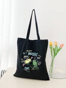 Small Shopper Bag Cartoon Pattern - Black - View 2