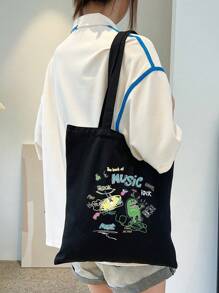 Small Shopper Bag Cartoon Pattern - Black - View 3