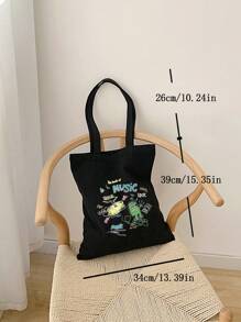 Small Shopper Bag Cartoon Pattern - Black - View 6