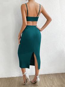 Chiquease Cut Out Waist Cami Bodycon Dress Maxi Women Outfit - Teal Blue - View 2