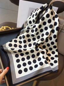1入組圓點印花頭巾女款時尚頭巾 - 黑與白 - 查看 2
