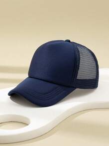 Men Solid Trucker Hat - Navy Blue - View 1