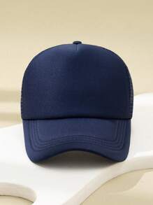 Men Solid Trucker Hat - Navy Blue - View 2